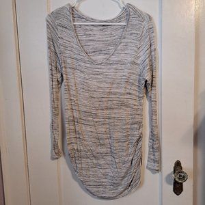 Motherhood Maternity Medium Long Sleeve Top, Heathered Grey & White Scoop V Neck